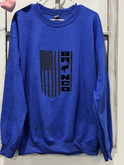 Bronco Flag Embroidered Crewneck 50/50 Sweatshirt-